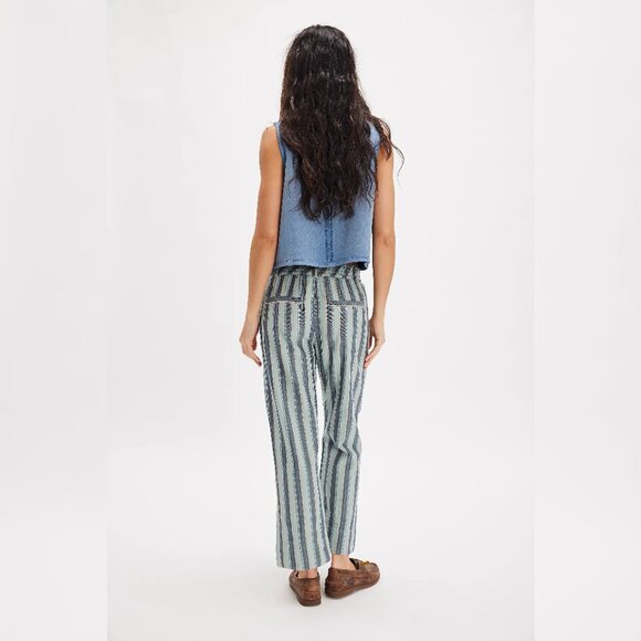 Free People Marielle Pull-On Pants XL 12 Women Striped Trousers Blue Pant 44991 - Picture 2 of 5